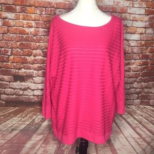 Jones New York Fuchsia Ribbed Knit Boatneck Blouse